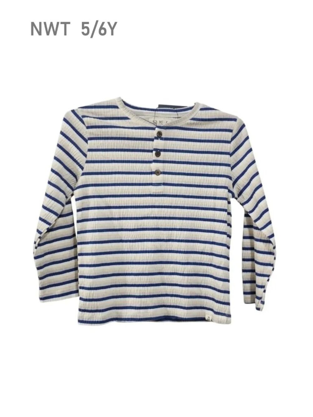 Henley Navy Striped Shirt Long Sleeve Tee Boys size 5/6y